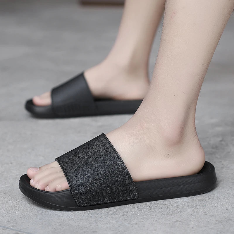 Men's EVA One-Strap Slide Sandals, Comfortable Anti-Slip Design, Sizes 39-46, Black & White, Perfect for Daily Use