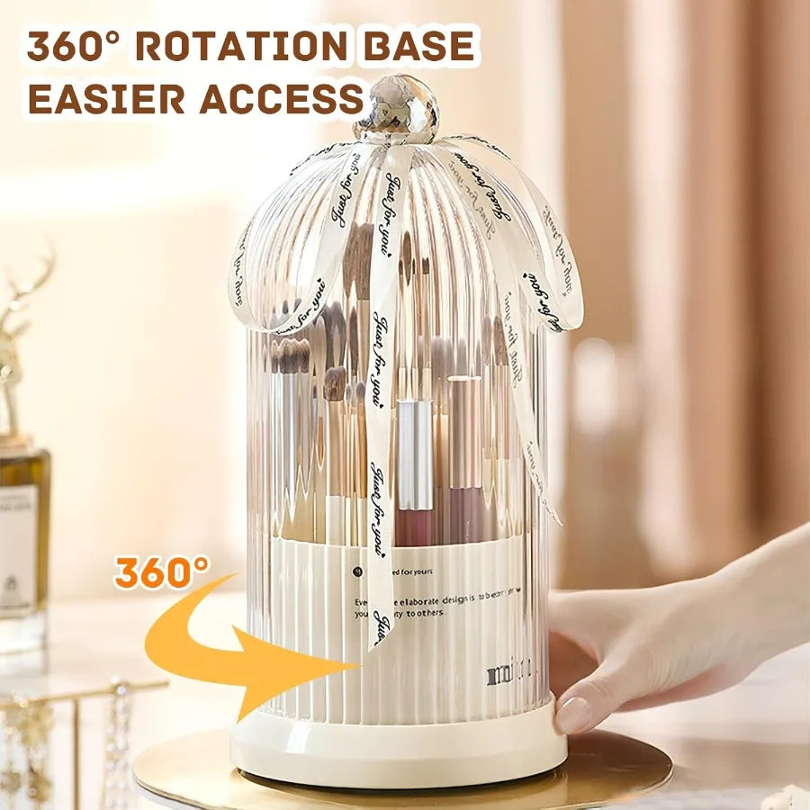 MultiFunctional Rotating Toothbrush Holder with Sliding Lid: 7Slot Bathroom Countertop Organizer Ideal for Storing Toothbrushes