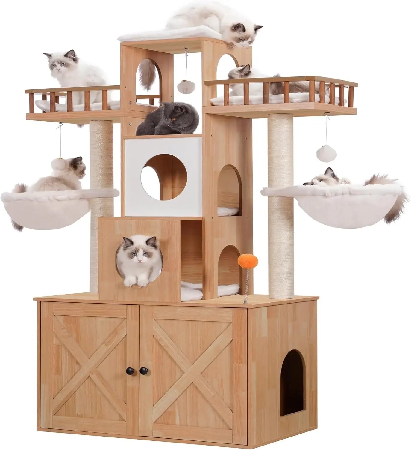 Cat Tree with Litter Box Enclosure for Indoor Big Cat,