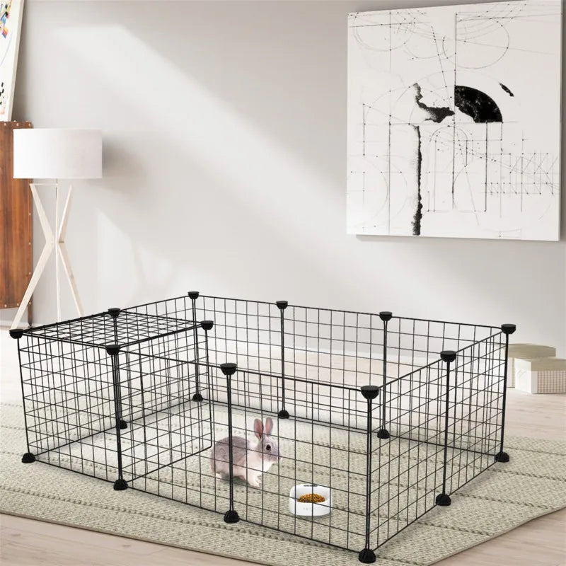 Pet Playpen, Small Animal Cage Indoor Portable Metal Wire Yard Fence for Small Animals, Rabbits Kennel Crate Fence Tent