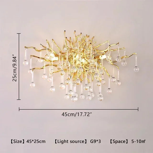 Luxurious Water Drop Golden Base Decorations for Home Light Tree Branch Customize Foyer Luxury Crystal Chandelier
