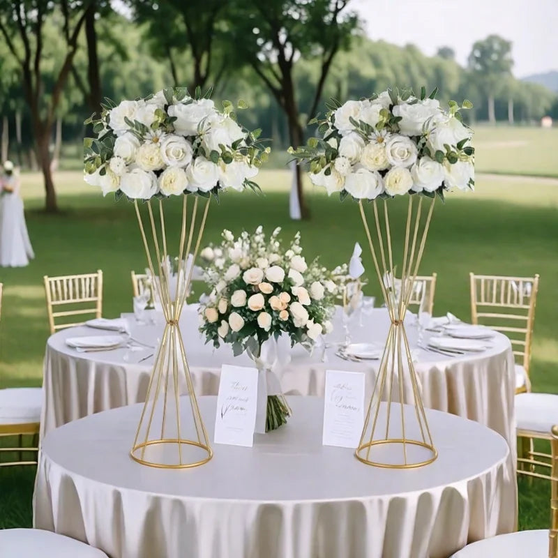 Metallic Gold Flower Stand，Rustproof Centerpiece for Wedding Table, Christmas Party Decor with Metal Base, Floral Vase Holder