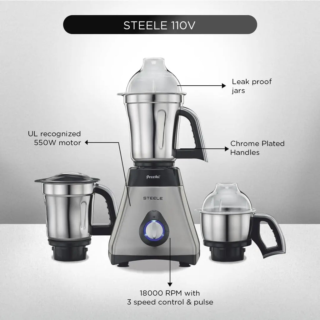 Mixer Grinder, 13 x 8.6 x 12.5 inches, Black, Silver