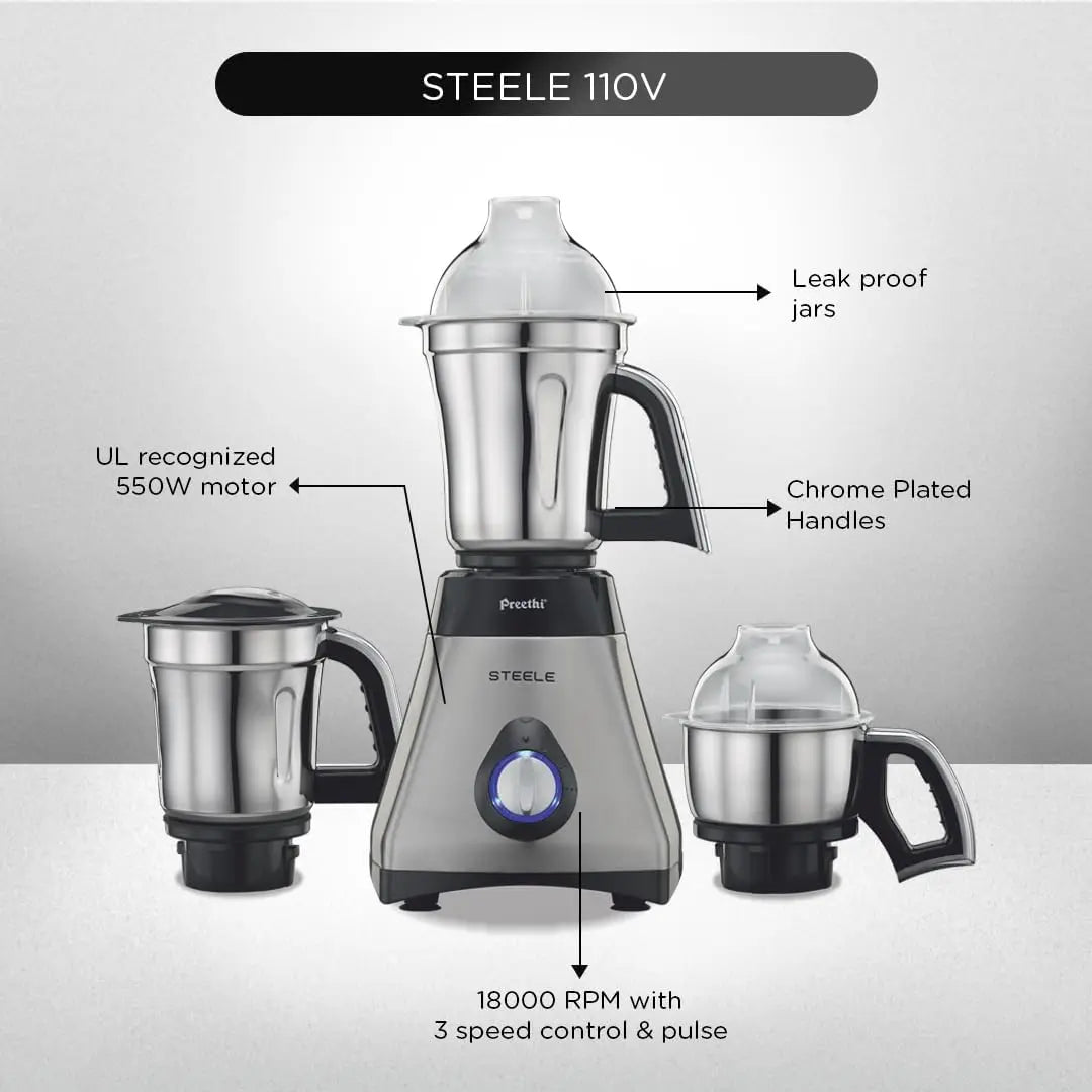 Mixer Grinder, 13 x 8.6 x 12.5 inches, Black, Silver