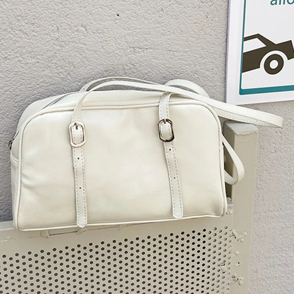 PU Leather Daily Shoulder Bag Large Capacity Women Chic Hobo Bag Solid Color Single Shoulder Bag Adjustable Strap Messenger Bag