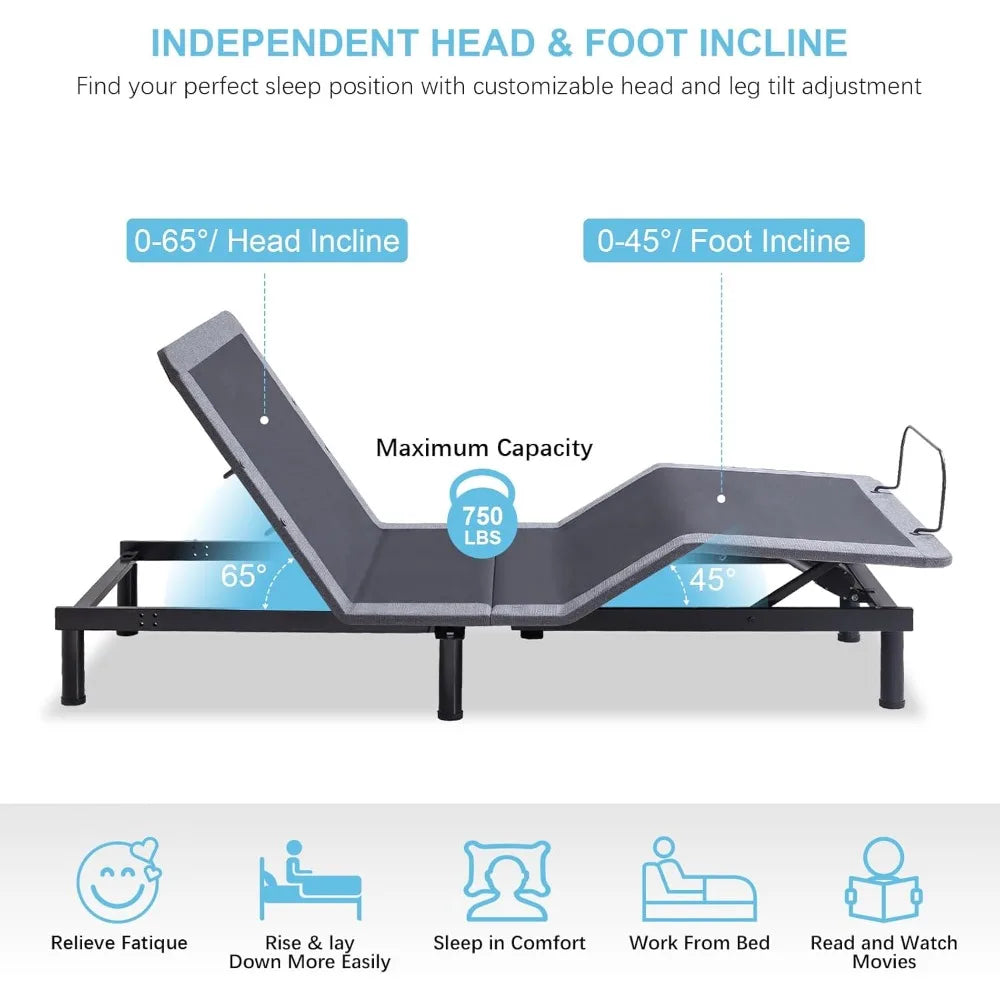 Adjustable Bed Frame Base Queen with Massage,Wireless Remote Control,Ergonomic Motorized Head and Foot Incline,Zero Gravity,Ant