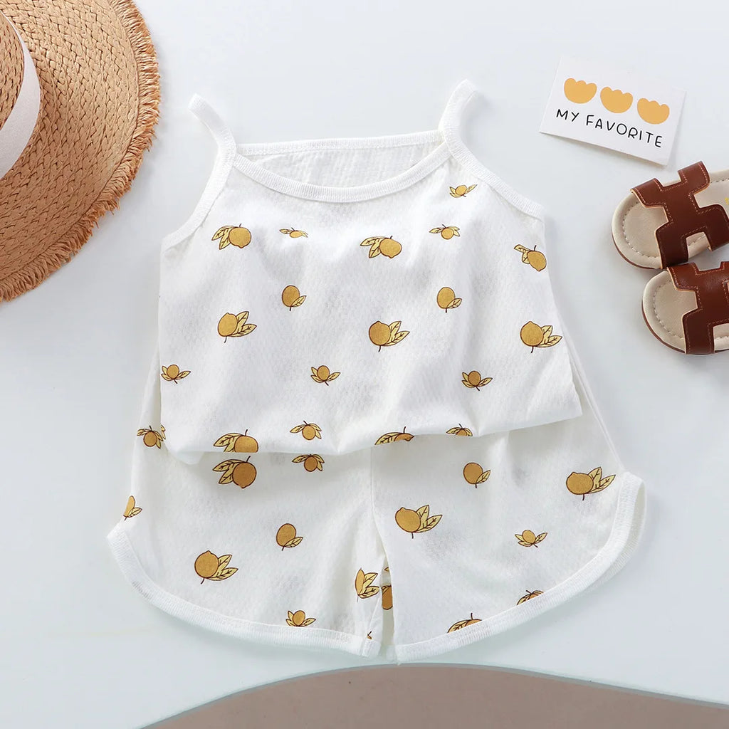 Girls Summer Clothes Sets New Baby Sleeveless Tops Shorts 2 Pieces Suit Girls Square Collar Clothing Set Kids Cotton Clothes