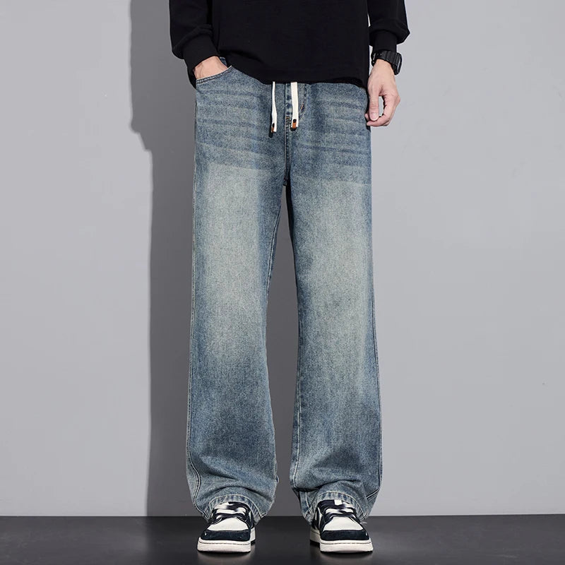 2025 Autumn/Winter New Youth Trendy Full Elastic Thickness Non Elastic Straight leg Jeans