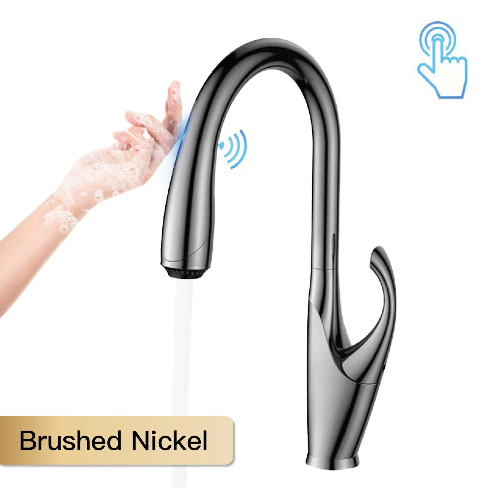 High end touch black kitchen faucet brass pull out design three function single handle cold and hot dual control sink faucet