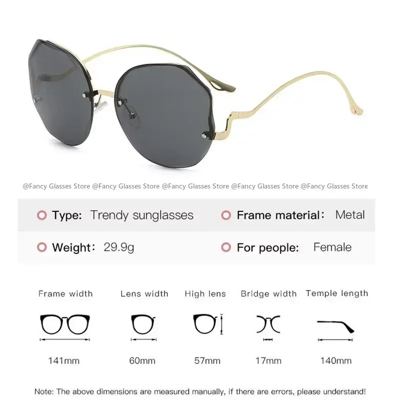 Female Ins Popular Sunglasses Luxury Frameless Ocean Lens Large Sun Glasses Goggles Fashion Travel UV400 Eyewear for Women Men