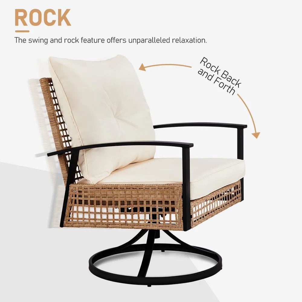 Set of 3 In/Outdoor Garden Swivel Rocker Patio Chair and Table 360Degrees Yellow