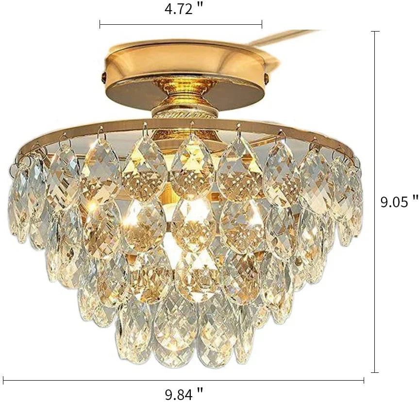Modern Crystal Ceiling Lamp Hallway Cloakroom Small Chandelier French Style Semi Flush Mount Ceiling Light Gold /Black Luminaire