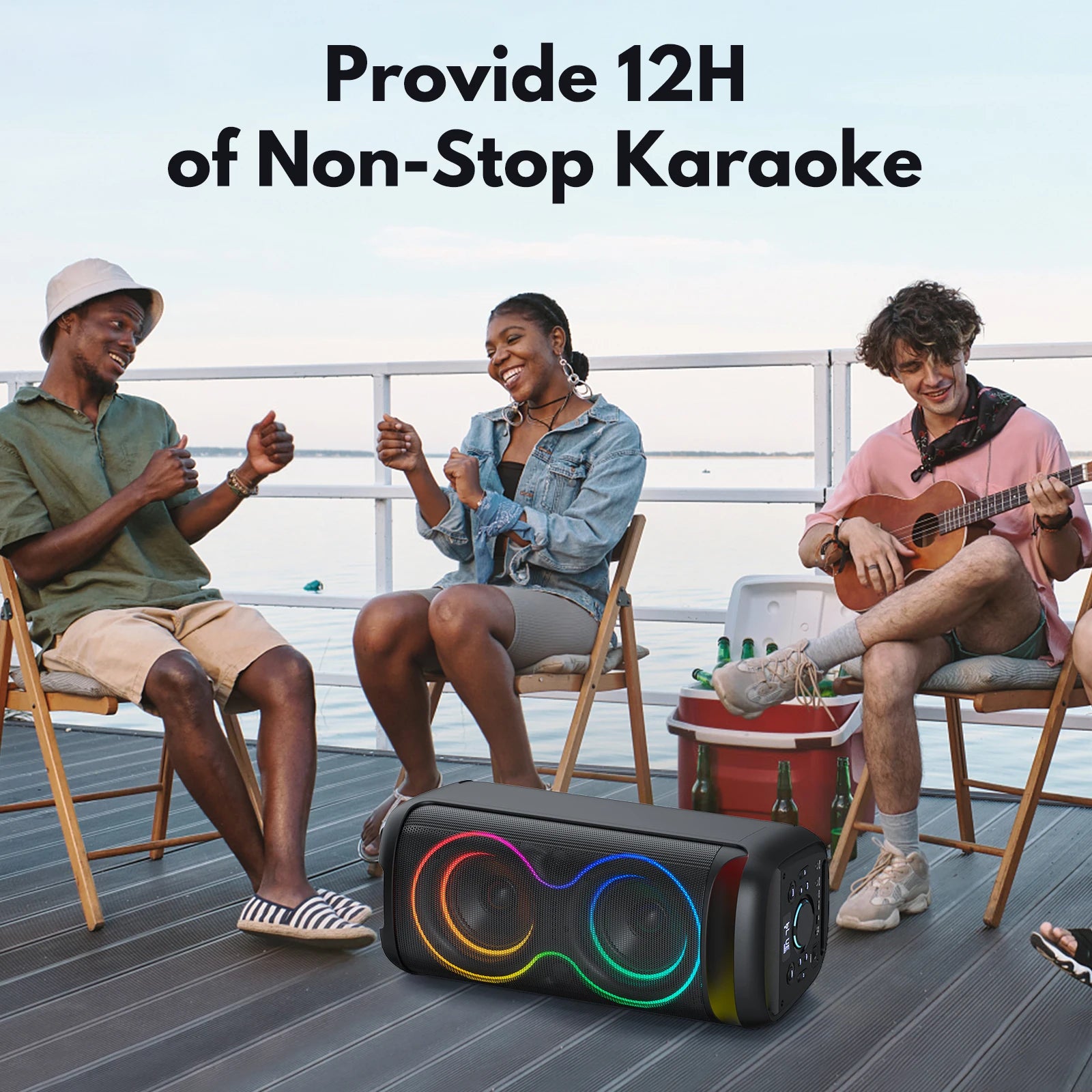 JYX Large Party Speaker, Wireless Bluetooth Speaker with Microphone, LED Party Light