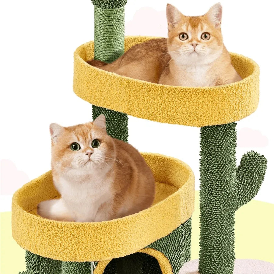 48.5 H Oasisthemed Cat Tree Tower with 2 Condos 3 Perches Designed for Indoor Cats to Play Rest and Climb Ideal for Small to Me