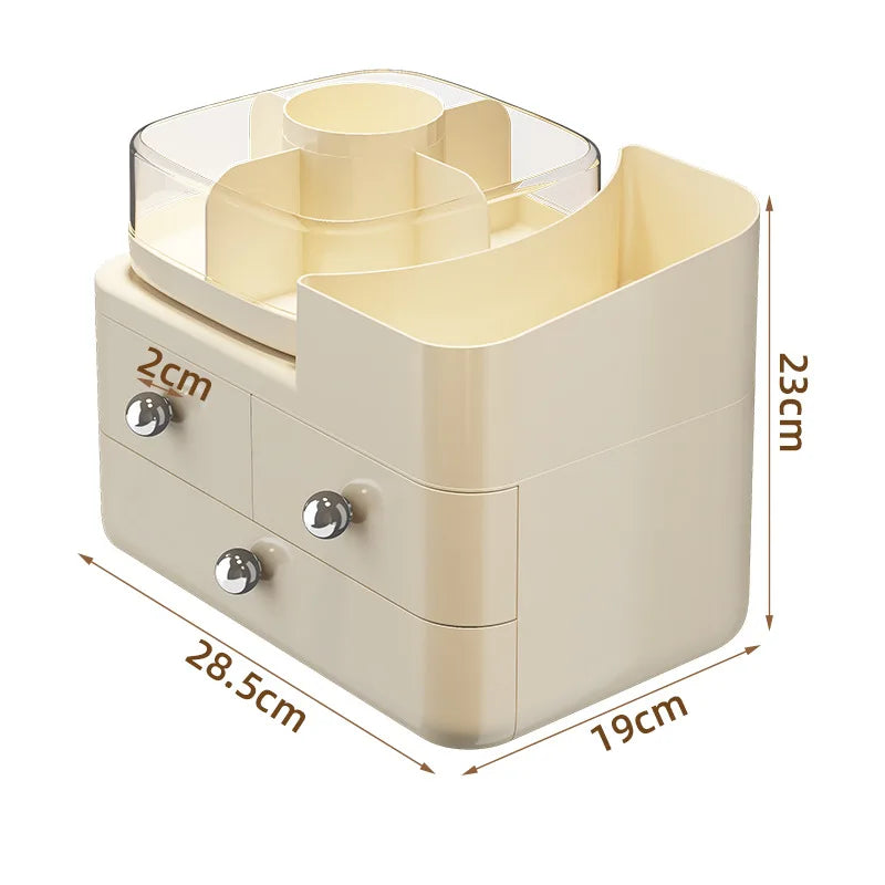 Desktop Cosmetics Storage Box Drawer Style Compartmentalized Organizer Dustproof Cosmetic Storage Box with 360°Rotating Organize