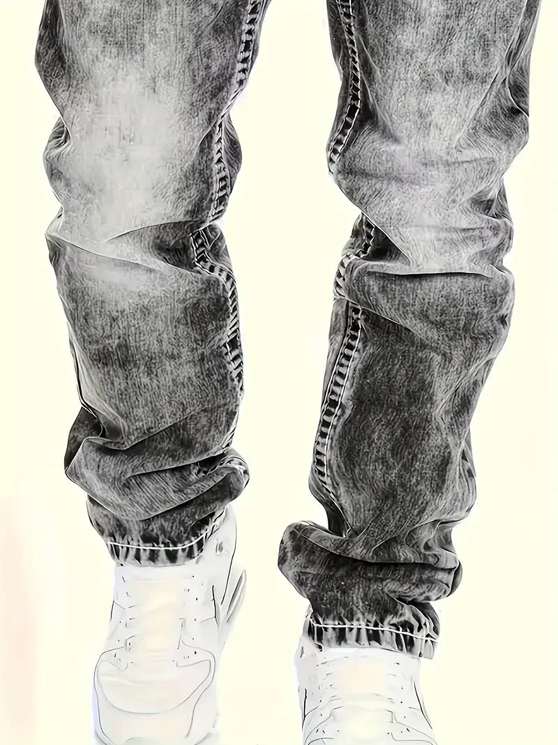 Men's stretch jeans, fashionable street style jeans, street fashion trend jeans, all-season style, slim flared jeans, suitable f