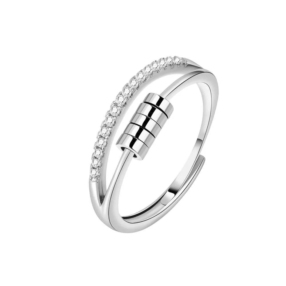 Adjustable Anxiety Ring Custom Name Ring 925 Silver  Relieve Fidget Spinner Beads Meditation Ring For Women Customized Jewelry