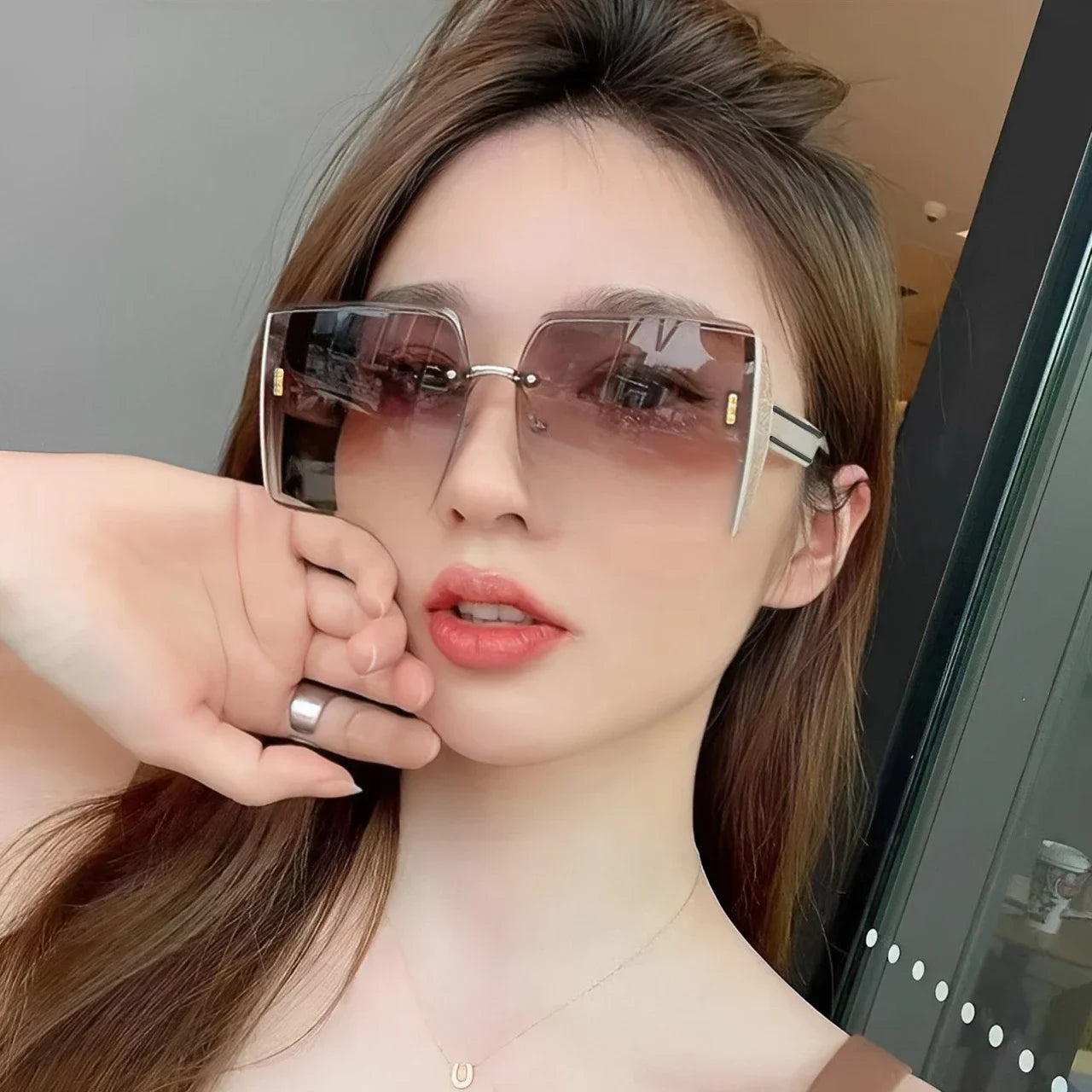 Women's Sun Glasses Vintage Square Sunglasses Woman Classic Retro Gradient Mirror Frameless Sun Glasses Female Fashion