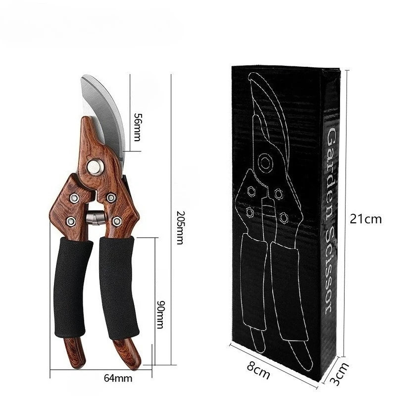 Garden Pruning Shears - Labor-Saving Spring, Sharp Blade, Bent Head, Glass Fiber Wood Grain Sponge Handle