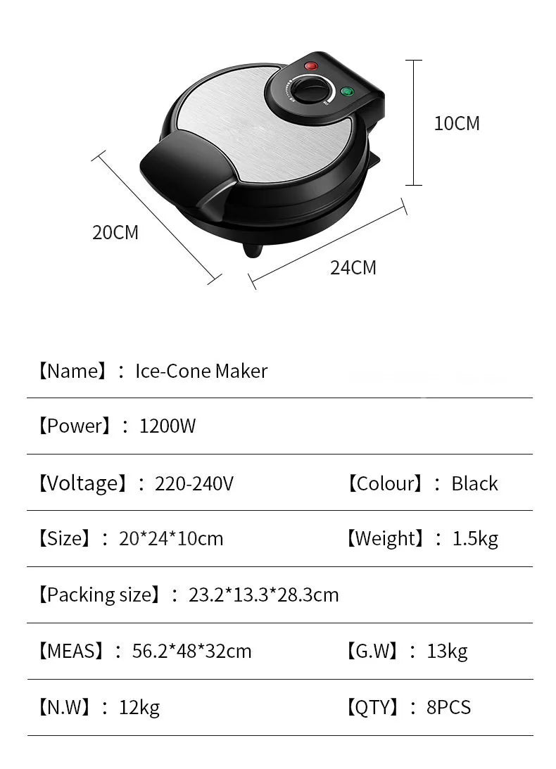 Electric Crispy Egg Roll Maker Sandwich Waffle Maker Pizza Pancake Crepe Baking Oven DIY Ice Cream Cone Machine