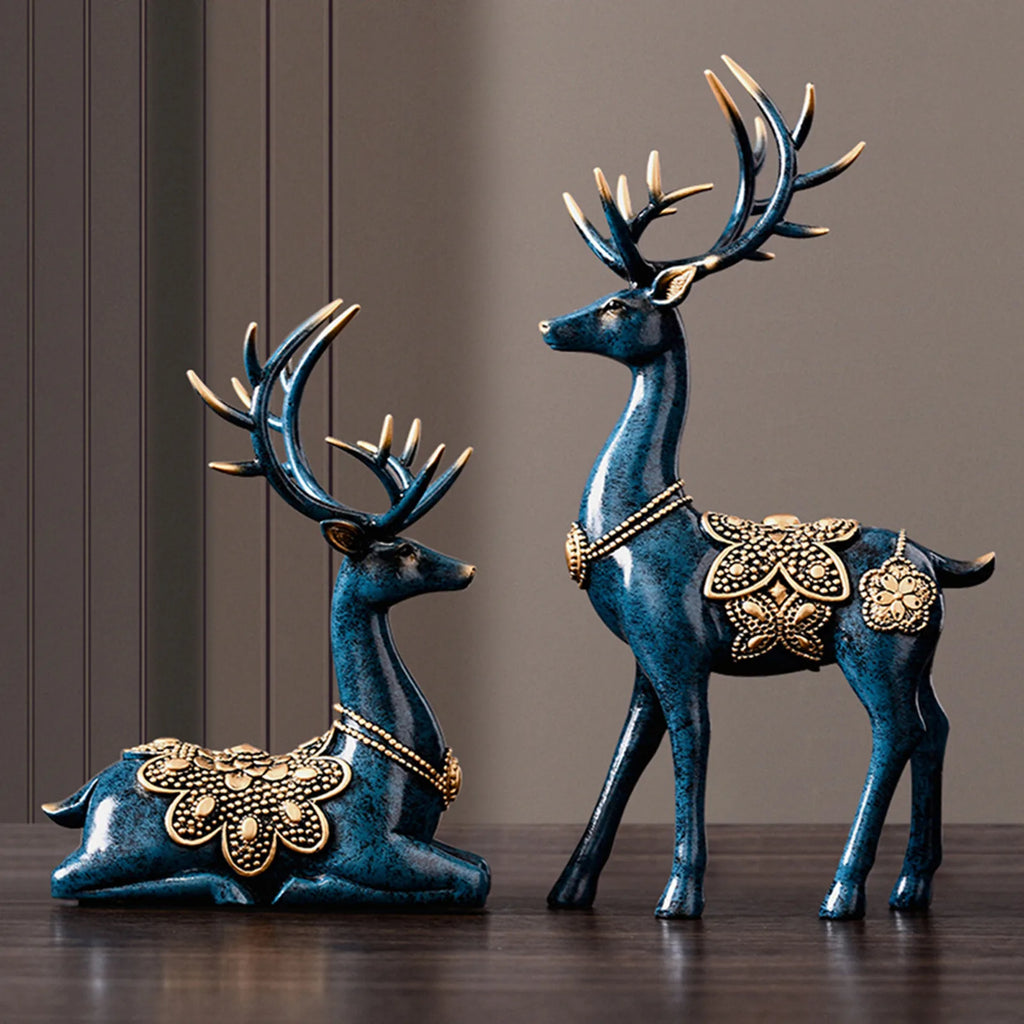 Reindeer Statue Resin Deer Figurine Sculpture Ornament Home Office Art Decoration