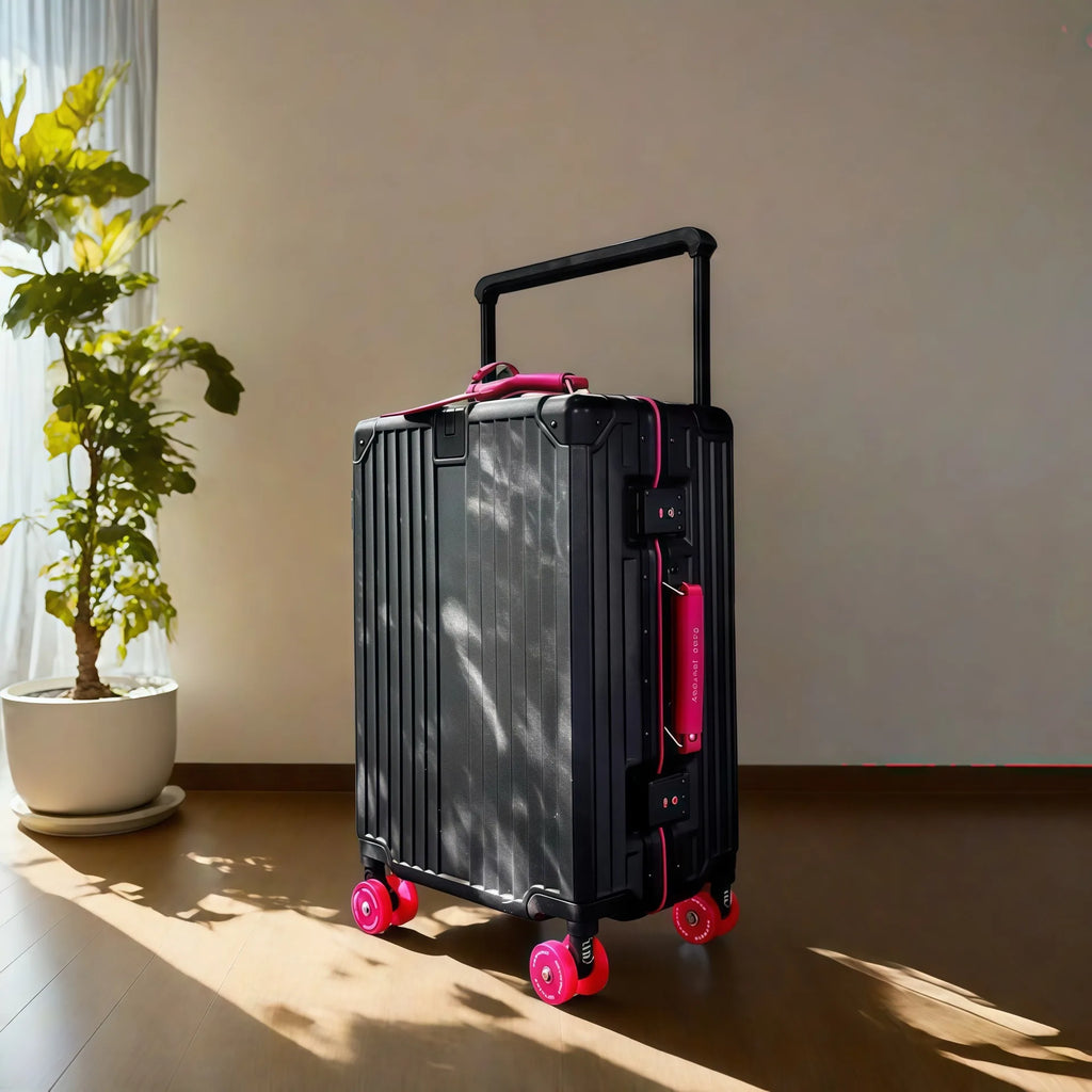 Wide Handlebar Rolling Luggage Large Capacity Travel Aluminum Frame Trolley Suitcase with Colorful Silent Spinner Wheel TSA Lock
