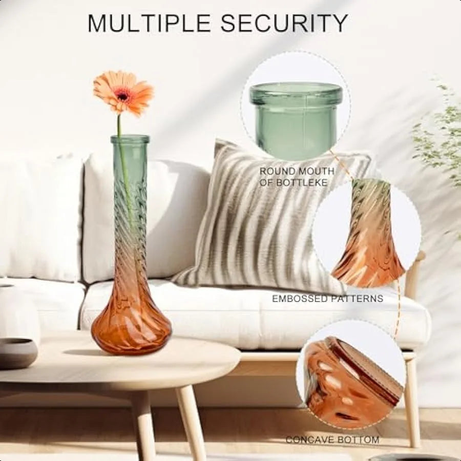 Vintage Glass Bud Vases Set of 5 Gradient Green Small Flower Vases for Wedding Party and Home Decoration