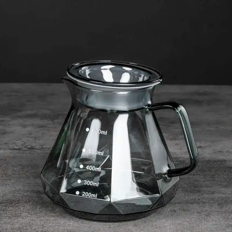 400/600ml Coffee Pot with Dripper Pour Over Coffee Maker Diamond Shaped Glass Coffee Pot Hand Drip Sharing Pot Filter Funnel