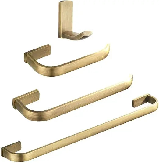Antique Style Brass Bathroom Accessories Set: Towel Holder, Toilet Paper Holder, Robe Hook, and Brushed Brass Wall Mount