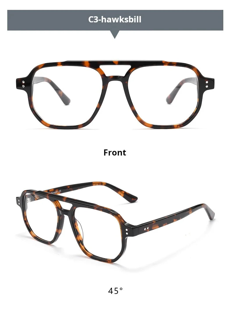 TFTB Fashion Trend Pilot Glasses Men Double Beam Acetate Ultralight Retro Optical Prescription Eyeglasses Frame Women 140mm