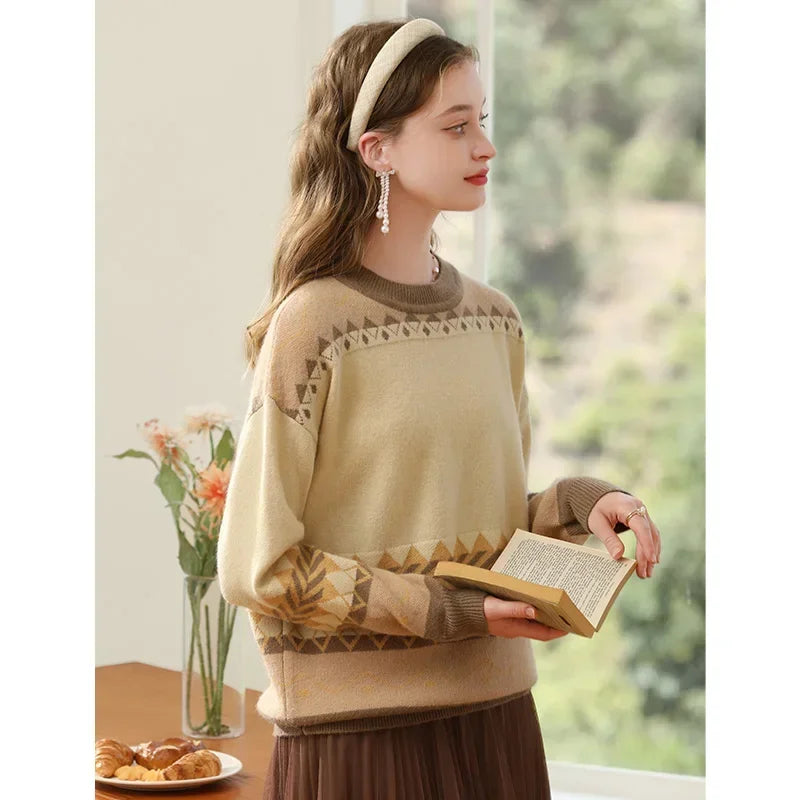 I BELIEVE YOU Sweater for Women Gentle Lazy Wind Jacquard Loose Soft Waxy 2024 Winter New Knitted Cozy Pullover Lady 2234125378