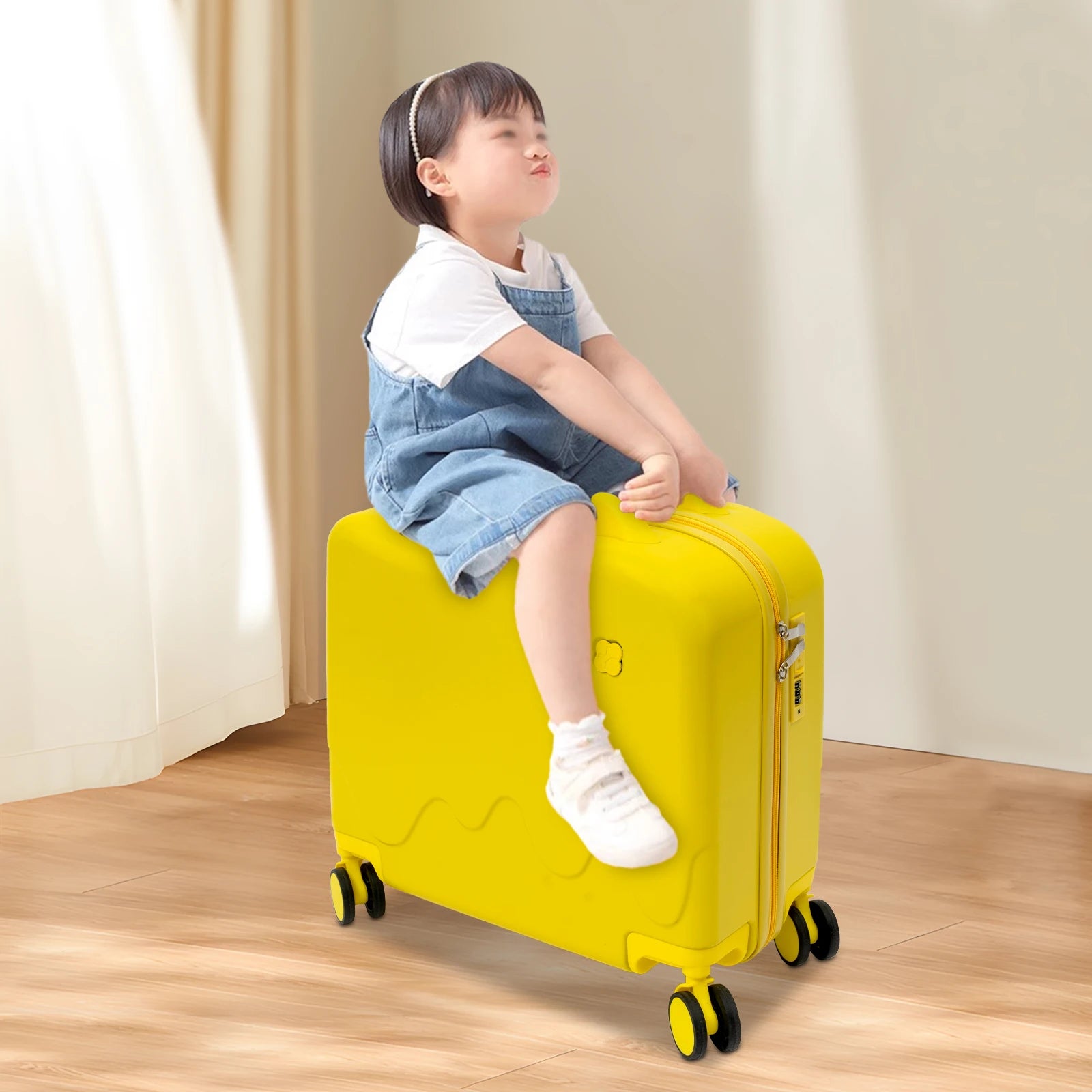 Kids ride-on Suitcase carry-on Tollder Luggage Sustainable Polycarbonate Body and TSA Lock and Wheels Suitcase to Kids aged 1-8