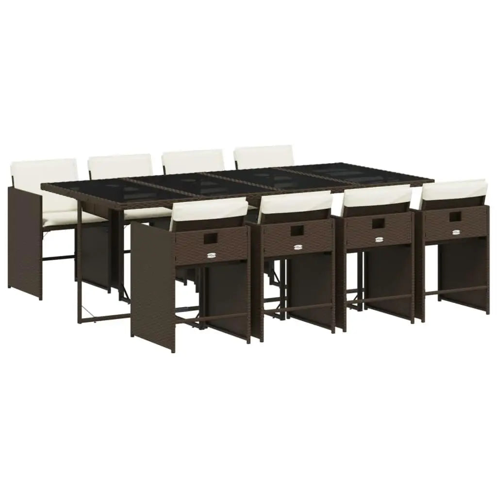 8 Seater Foldable Patio Dining Set Brown PE Rattan Outdoor Furniture Garden Table and Chairs