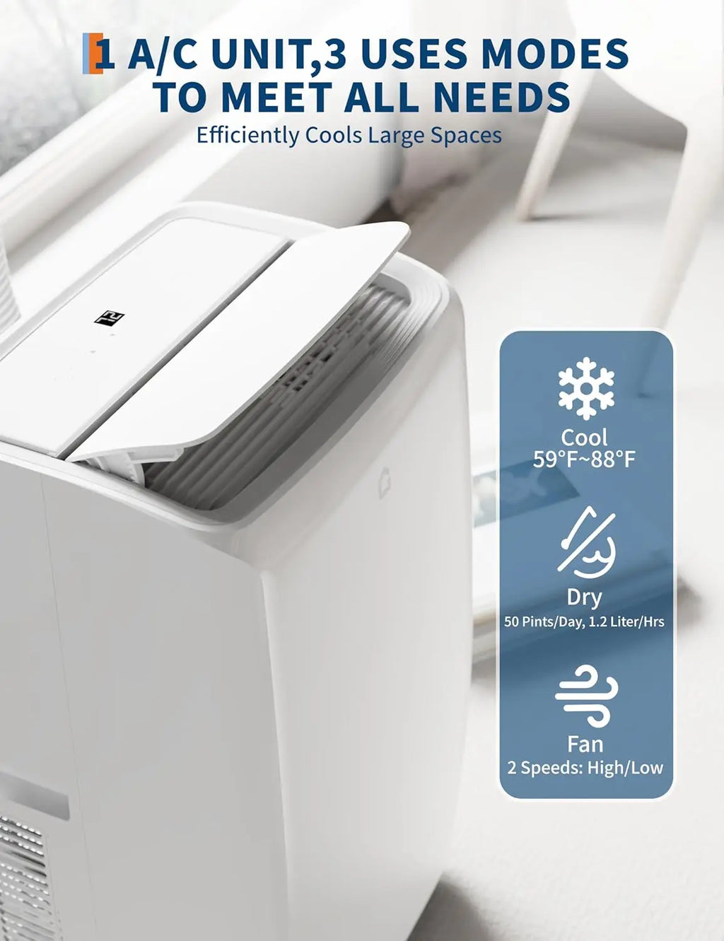 14000 BTU Portable Air Conditioner, Quiet Portable AC Unit with Fan & Dehumidifier, Cooling Cools Room up to 750 sq.ft,