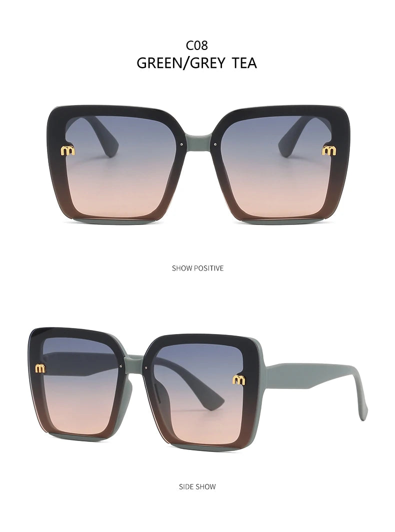 Brand Sunglasses Women's Square Classic Large Frame Fashion Men's Rectangular Letter Design Retro Sun Glasses UV400