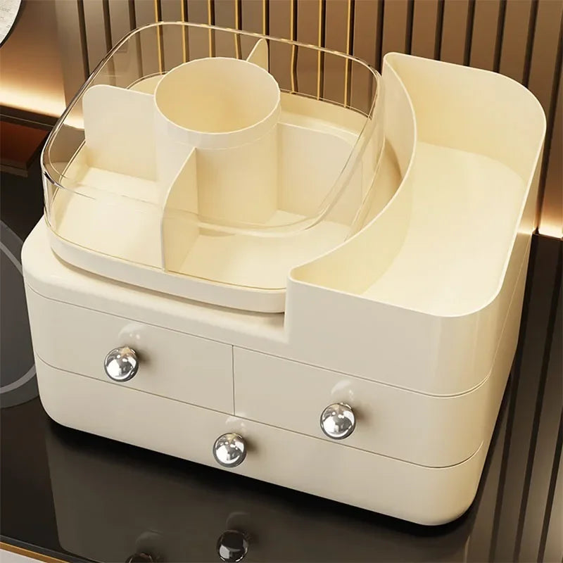 Desktop Cosmetics Storage Box Drawer Style Compartmentalized Organizer Dustproof Cosmetic Storage Box with 360°Rotating Organize