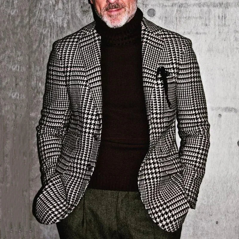 New European and American Men's Casual Business Suit Single-breasted Slim-fit Checked Fashion Versatile Jacket.