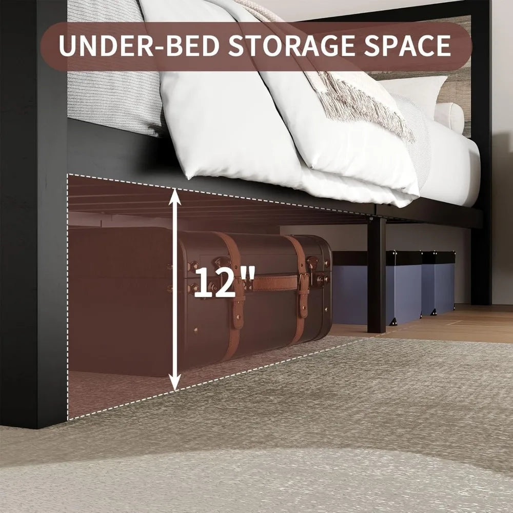 Catrimown Queen Bed Frame with Headboard, Metal Bed Frame Queen Size, Heavy Duty Metal Platform Bed Frame, Under Bed Storage, No