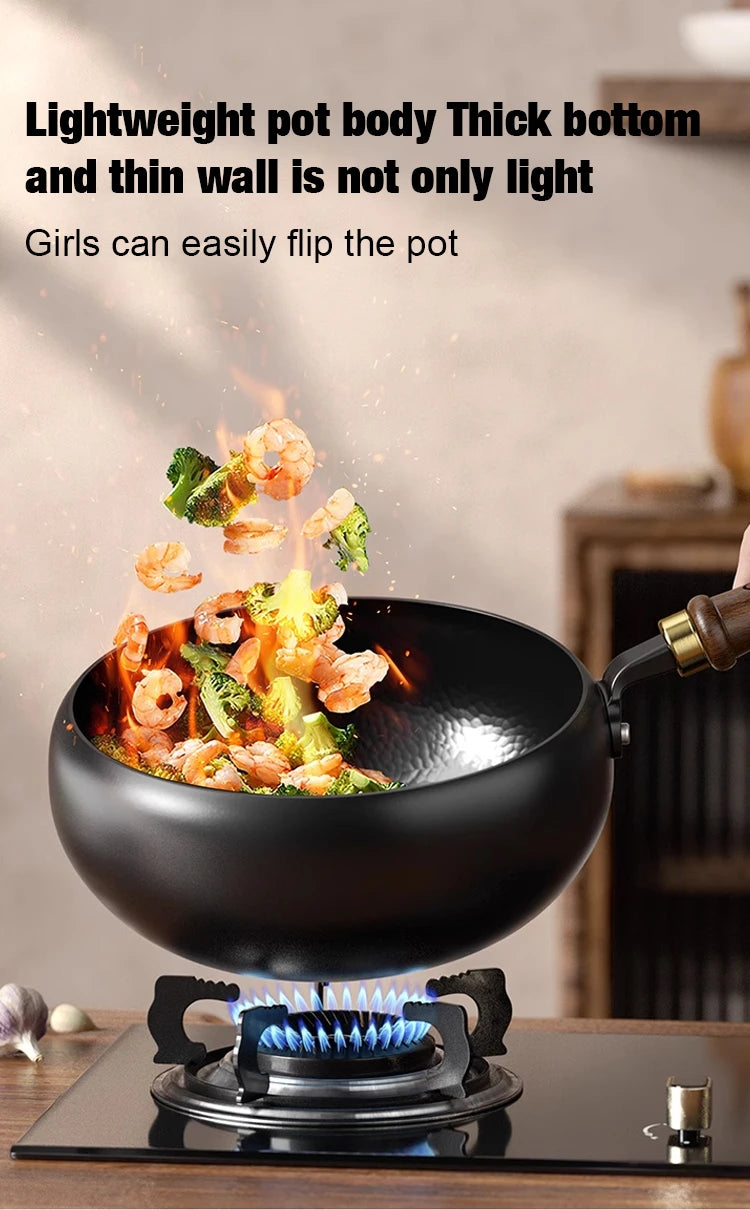 Big Belly Pot Household Hand Hammered Traditional Deepened Non-stick Iron Pot Multipurpose Uncoated Small Frying Pan with Lid