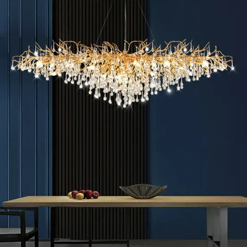 Luxurious Water Drop Golden Base Decorations for Home Light Tree Branch Customize Foyer Luxury Crystal Chandelier