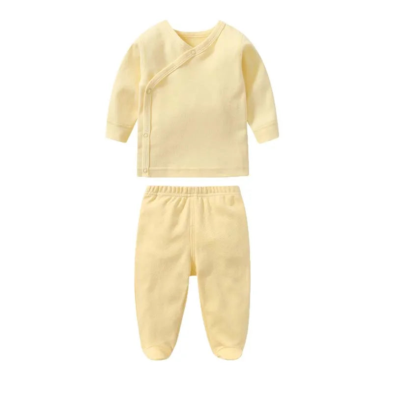 Baby Clothes Infant Boys Girls Set Long Sleeve Cotton Slanting Open Button T-Shirt Tops Solid Color Pants Spring Baby Outfits