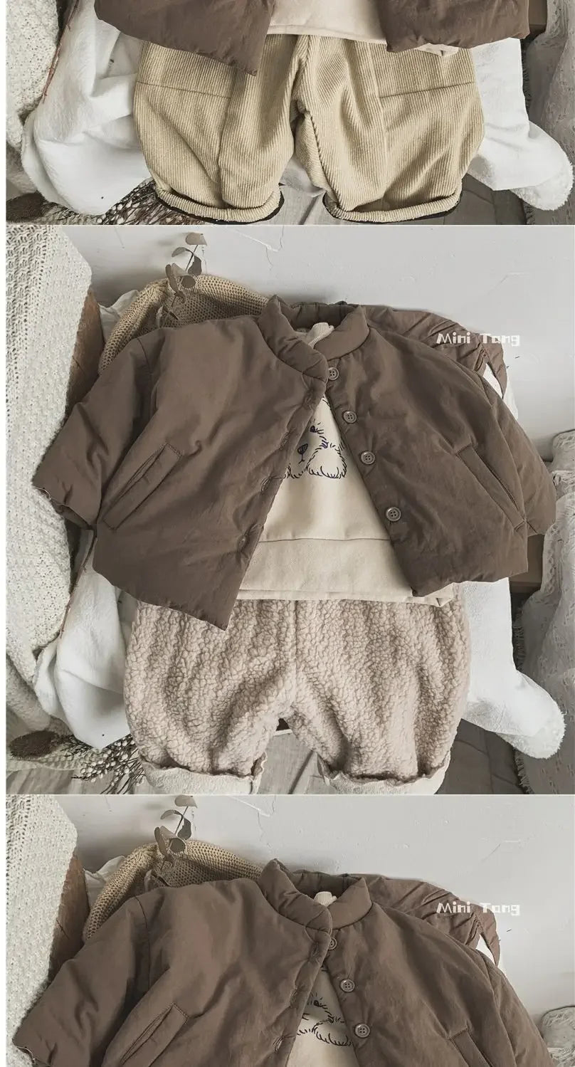 Winter Kids Jacket Thicken Cotton Warm Boys Girls Winter Coat 2024 Solid Color Children Retro Style Outwear Windproof Warm Coat