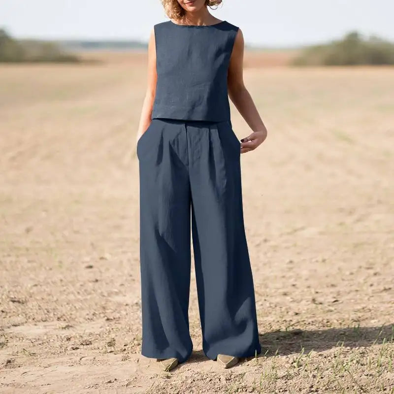 Women's Suit 2025 Women's Solid Color Retro Pants Suit Cotton and Linen Casual Long Sleeve Loose Cotton Suit 2 Piece Set
