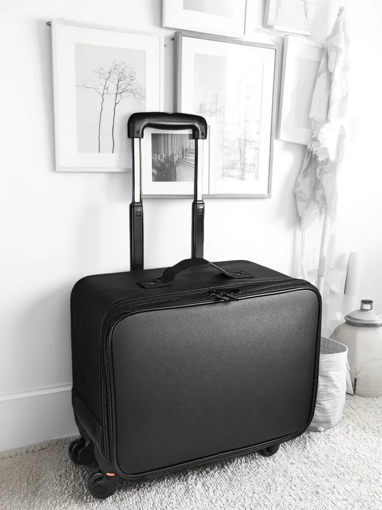 Large Rolling Makeup Case Professional Cosmetic Trolley on Wheels, Multi-Layer Embroidered Travel Organizer for Beauty