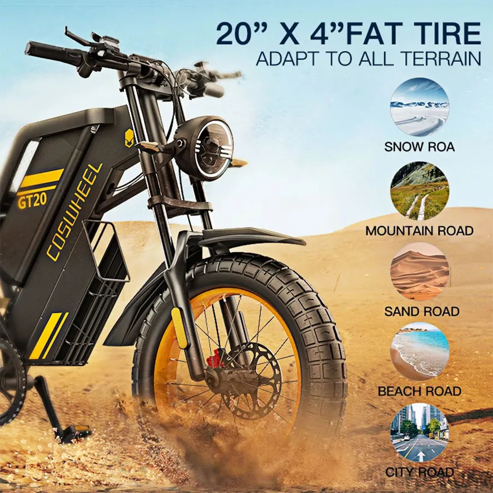 Coswheel Ebike GT20 Pro 3000W 48V 40AH Electric Motorcycle Max 145 Miles Fat Tire Mountain Electric Bike Adult Off-Road bicycle