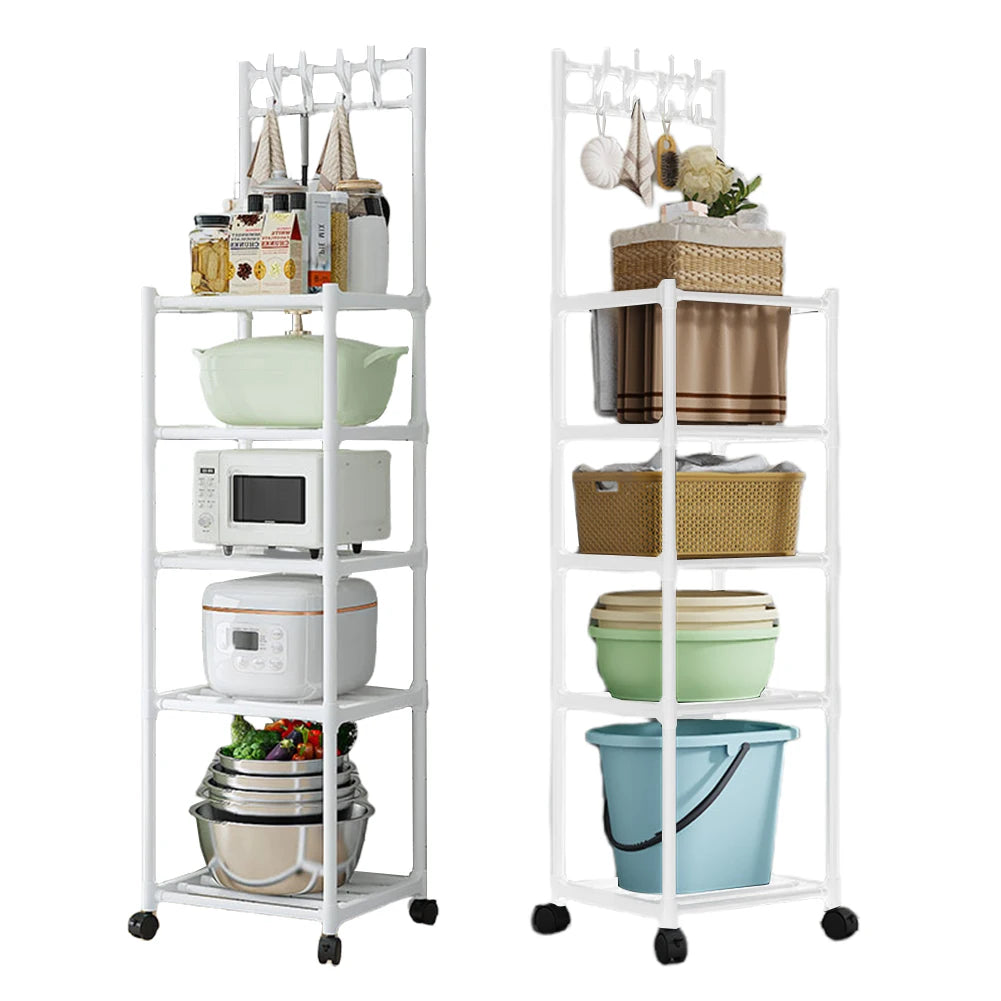 5 Tier Storage Shelves 110LBS Heavy Duty Organizer Shelf with Rolling Wheels for Laundry Bathroom Kitchen Garage Pantry