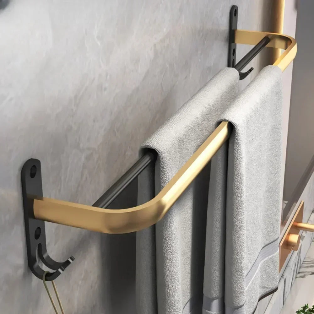 Bath Hardware Sets Organizer Aluminum Shower Towel Rack Black Gold Wall Mounted Bathroom Accessory Shelf Toilet Brush Holders