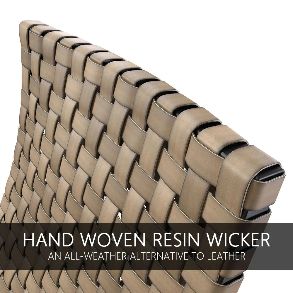 3 Piece Leather Texture Wicker Patio Chairs, Foldable Balcony Furniture Set with Outdoor Lounge Seating and Side Table