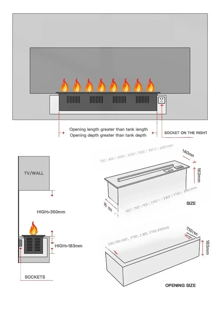 3D Atomized Fireplace smart LED virtual flame indoor decoration humidifier Customized atomized water steam electric fireplace