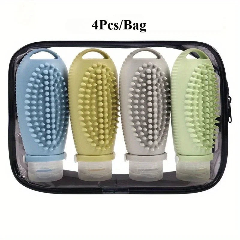 4Pcs Travel Separately Bottled Shampoo Cosmetics Lotion Separately Bottled Massage Separately Bottled with Brush
